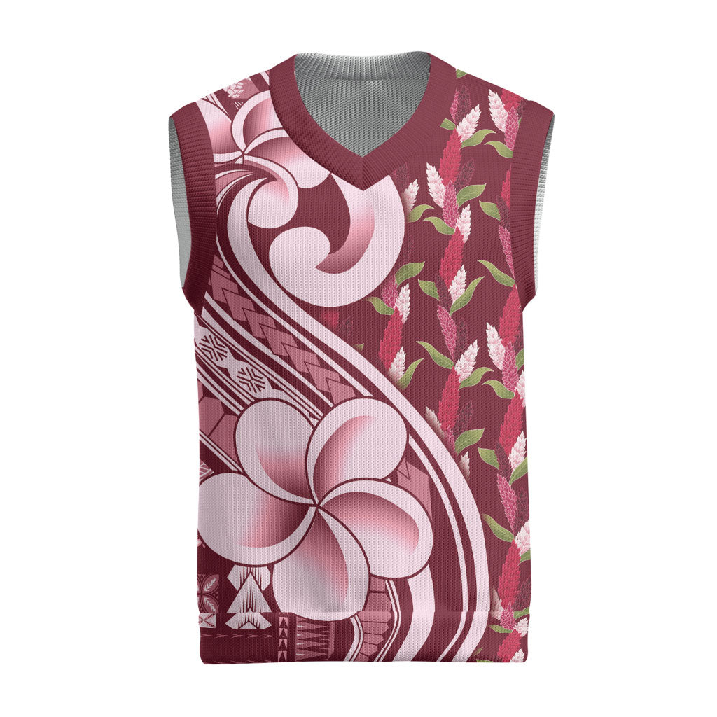 Samoa Teuila Christmas Knitted V-Neck Vest Maroon Samoan Siapo Motifs LT05 Maroon - Polynesian Pride