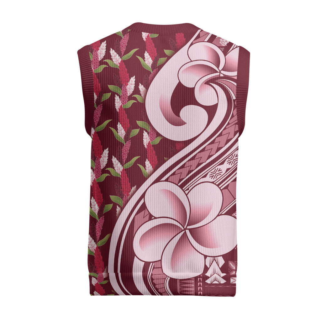 Samoa Teuila Christmas Knitted V-Neck Vest Maroon Samoan Siapo Motifs LT05 - Polynesian Pride