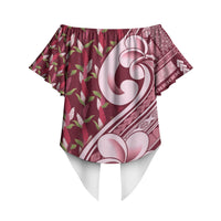 Samoa Teuila Off Shoulder Wrap Waist Top Maroon Samoan Siapo Motifs LT05 - Polynesian Pride