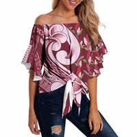 Samoa Teuila Off Shoulder Wrap Waist Top Maroon Samoan Siapo Motifs LT05 - Polynesian Pride