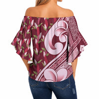 Samoa Teuila Off Shoulder Wrap Waist Top Maroon Samoan Siapo Motifs LT05 - Polynesian Pride