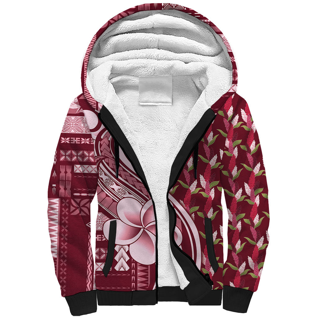 Samoa Teuila Sherpa Hoodie Maroon Samoan Siapo Motifs LT05 Unisex Maroon - Polynesian Pride