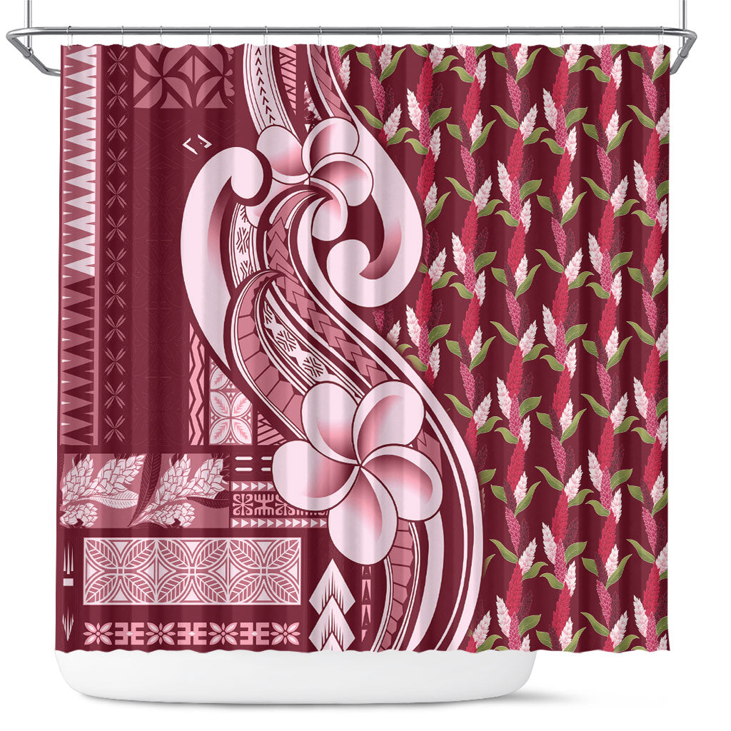 Samoa Teuila Shower Curtain Maroon Samoan Siapo Motifs