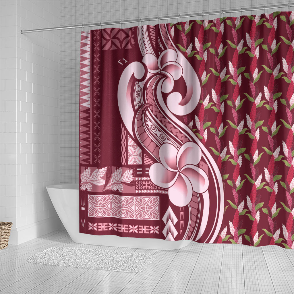 Samoa Teuila Shower Curtain Maroon Samoan Siapo Motifs