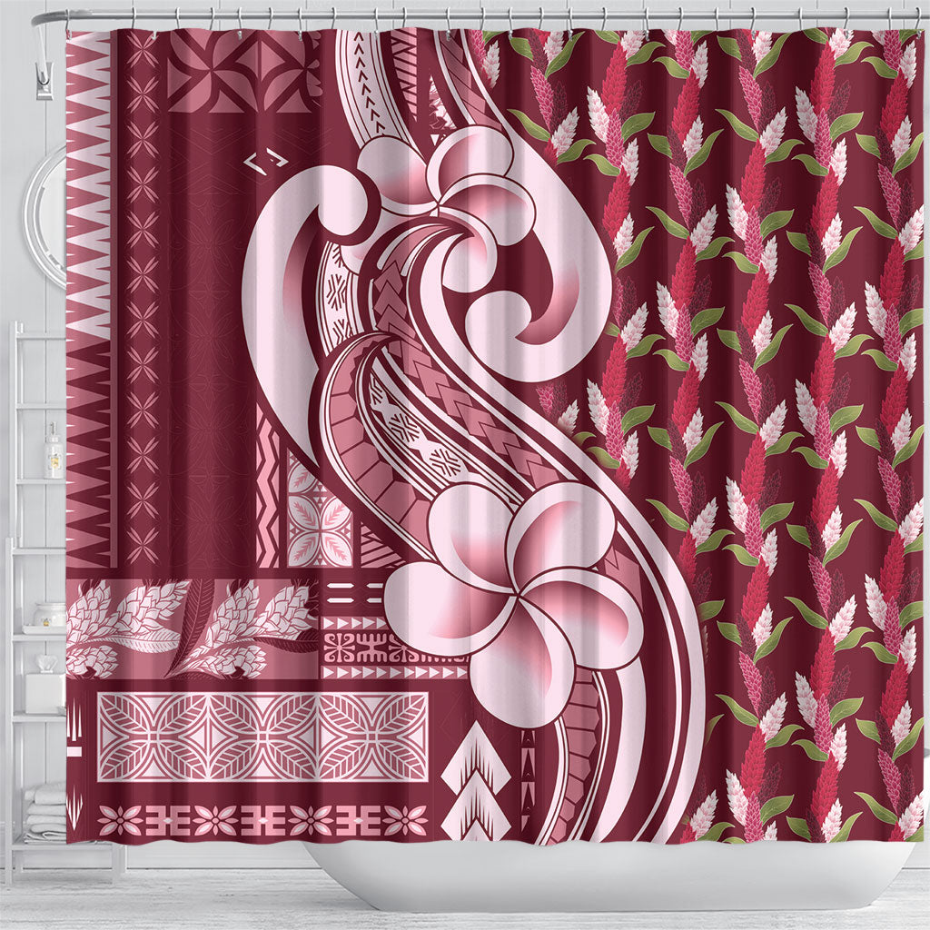 Samoa Teuila Shower Curtain Maroon Samoan Siapo Motifs