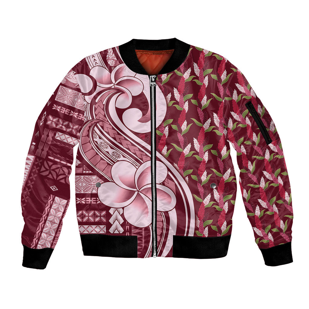 Samoa Teuila Sleeve Zip Bomber Jacket Maroon Samoan Siapo Motifs LT05 Unisex Maroon - Polynesian Pride