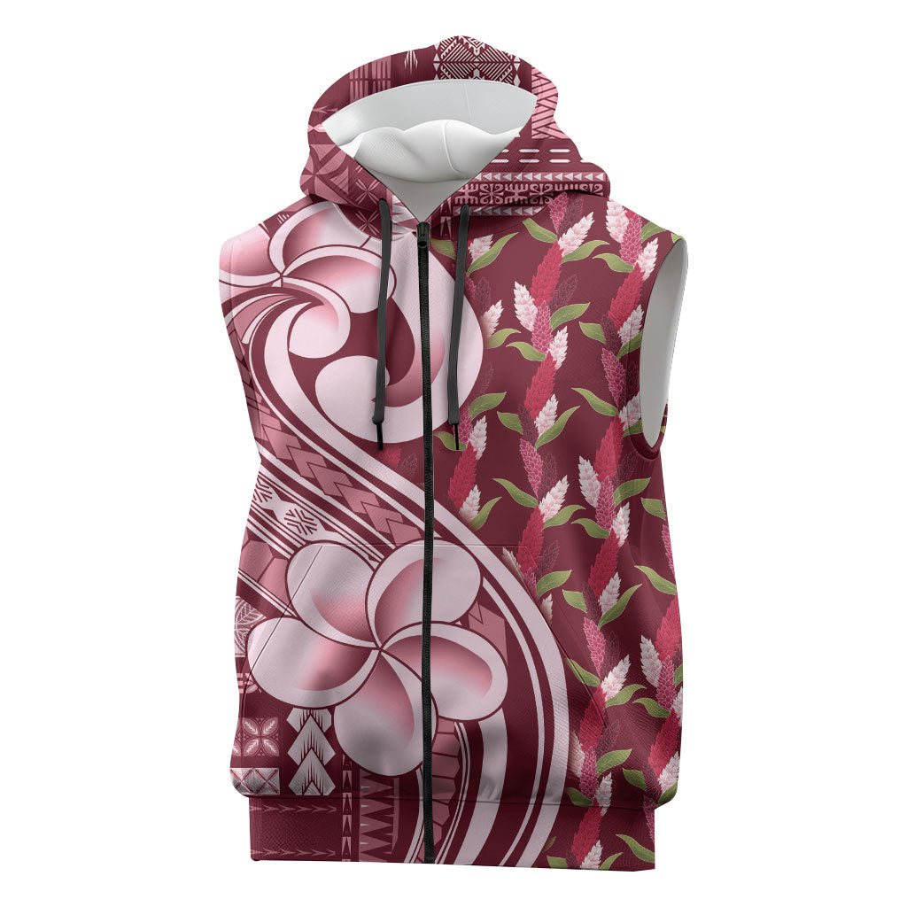 Samoa Teuila Sleeveless Zip Hoodie Maroon Samoan Siapo Motifs LT05 Maroon - Polynesian Pride