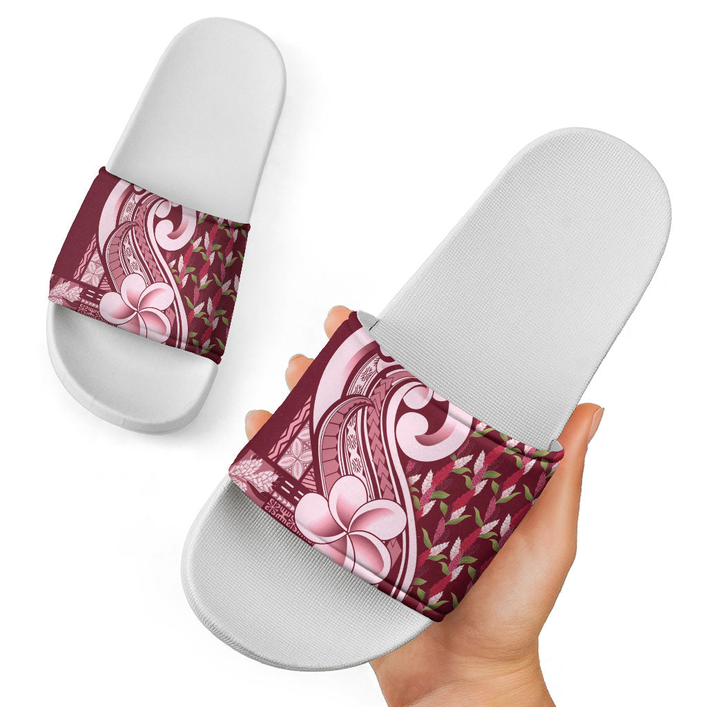 Samoa Teuila Slide Sandals Maroon Samoan Siapo Motifs