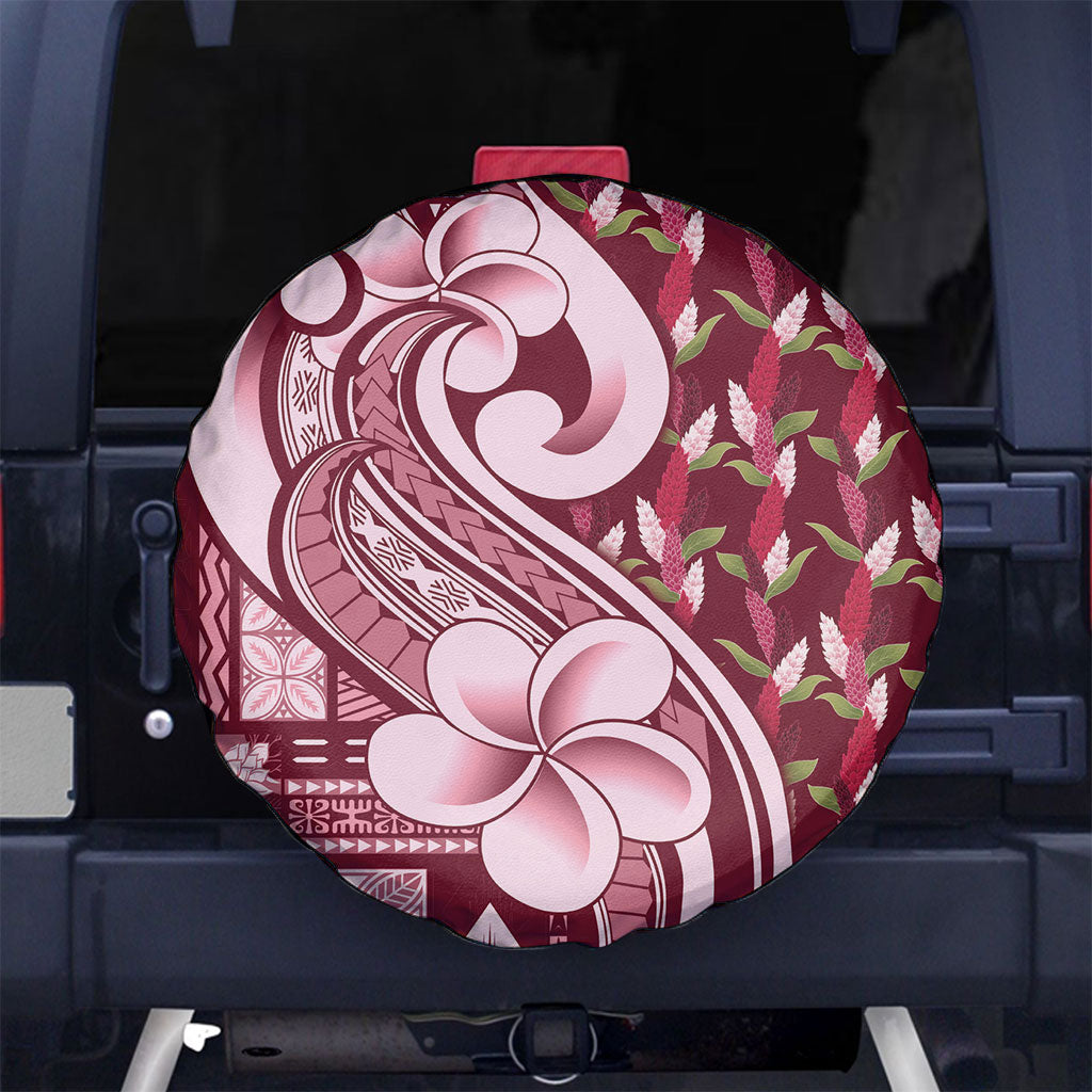 Samoa Teuila Spare Tire Cover Maroon Samoan Siapo Motifs LT05 No hole Maroon - Polynesian Pride
