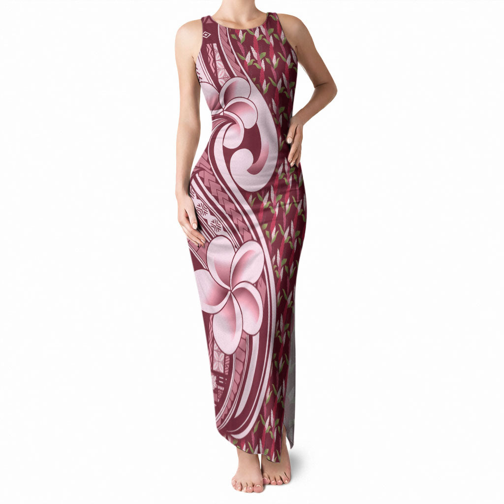 Samoa Teuila Tank Maxi Dress Maroon Samoan Siapo Motifs LT05 Women Maroon - Polynesian Pride