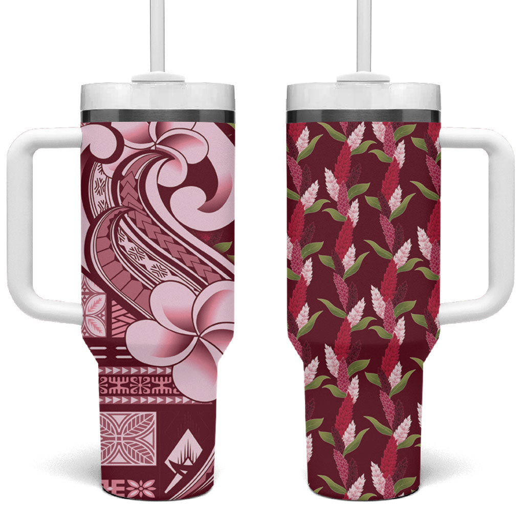 Samoa Teuila Tumbler With Handle Maroon Samoan Siapo Motifs LT05 One Size: 40 oz Maroon - Polynesian Pride