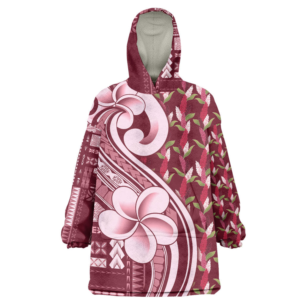 Samoa Teuila Wearable Blanket Hoodie Maroon Samoan Siapo Motifs LT05 One Size Maroon - Polynesian Pride