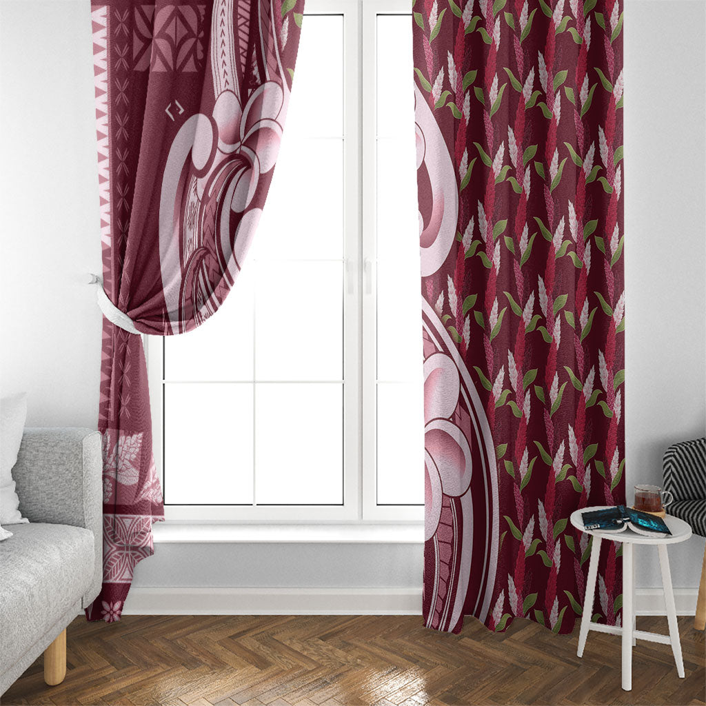 Samoa Teuila Window Curtain Maroon Samoan Siapo Motifs