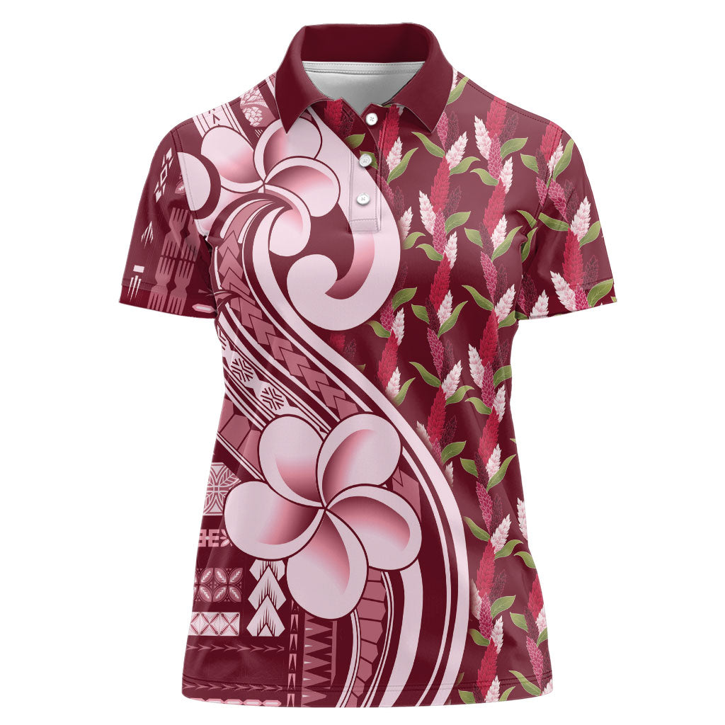 Samoa Teuila Women Polo Shirt Maroon Samoan Siapo Motifs LT05 Female Maroon - Polynesian Pride