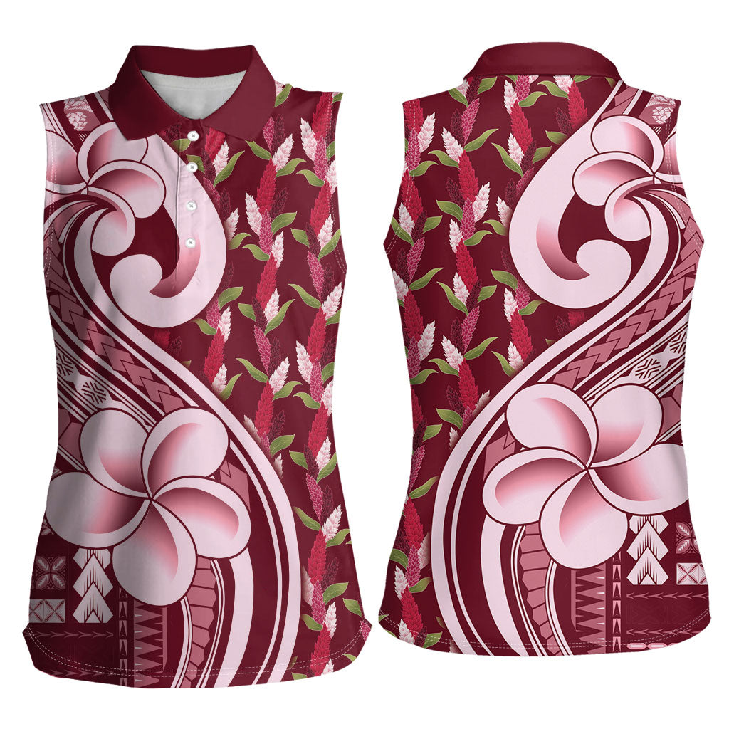 Samoa Teuila Women Sleeveless Polo Shirt Maroon Samoan Siapo Motifs