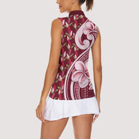 Samoa Teuila Women Sleeveless Polo Shirt Maroon Samoan Siapo Motifs