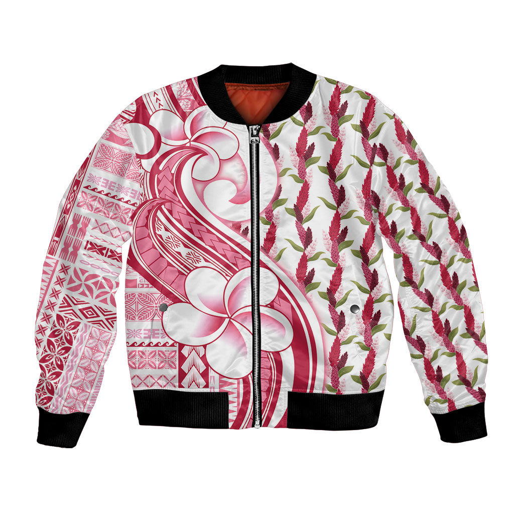 Samoa Teuila Bomber Jacket White Samoan Siapo Motifs