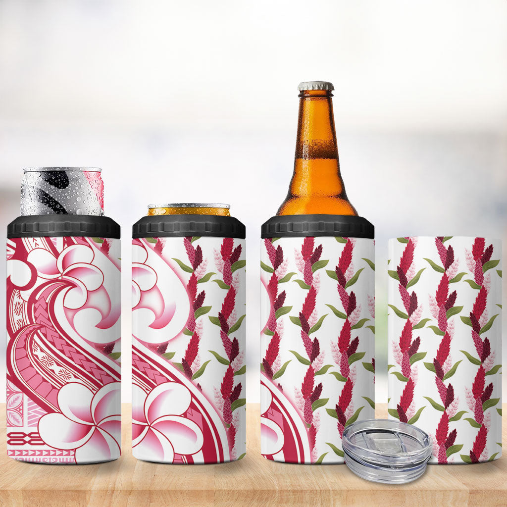 Samoa Teuila 4 in 1 Can Cooler Tumbler White Samoan Siapo Motifs LT05 - Polynesian Pride