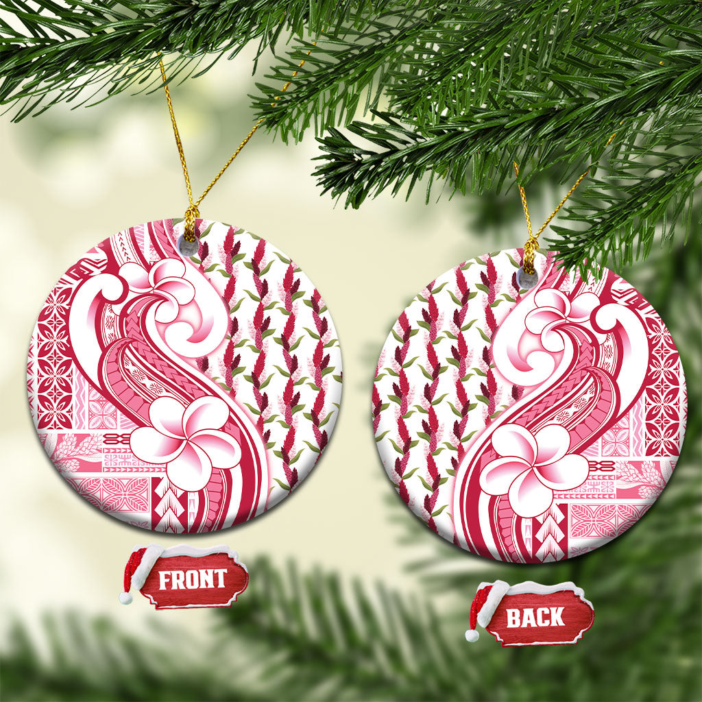 Samoa Teuila Ceramic Ornament White Samoan Siapo Motifs LT05 Circle White - Polynesian Pride
