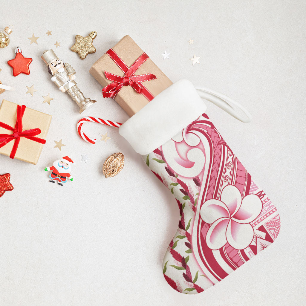 Samoa Teuila Christmas Stocking White Samoan Siapo Motifs