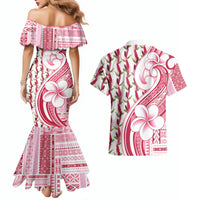 Samoa Teuila Couples Matching Mermaid Dress and Hawaiian Shirt White Samoan Siapo Motifs