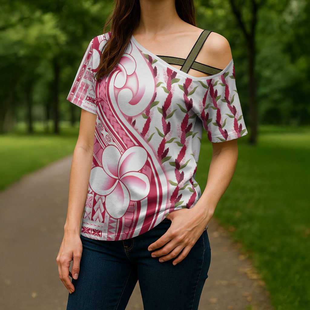 Samoa Teuila Cross Shoulder Shirt White Samoan Siapo Motifs LT05 - Polynesian Pride
