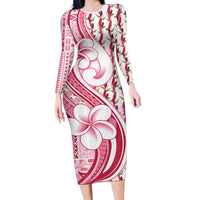 Samoa Teuila Family Matching Long Sleeve Bodycon Dress and Hawaiian Shirt White Samoan Siapo Motifs
