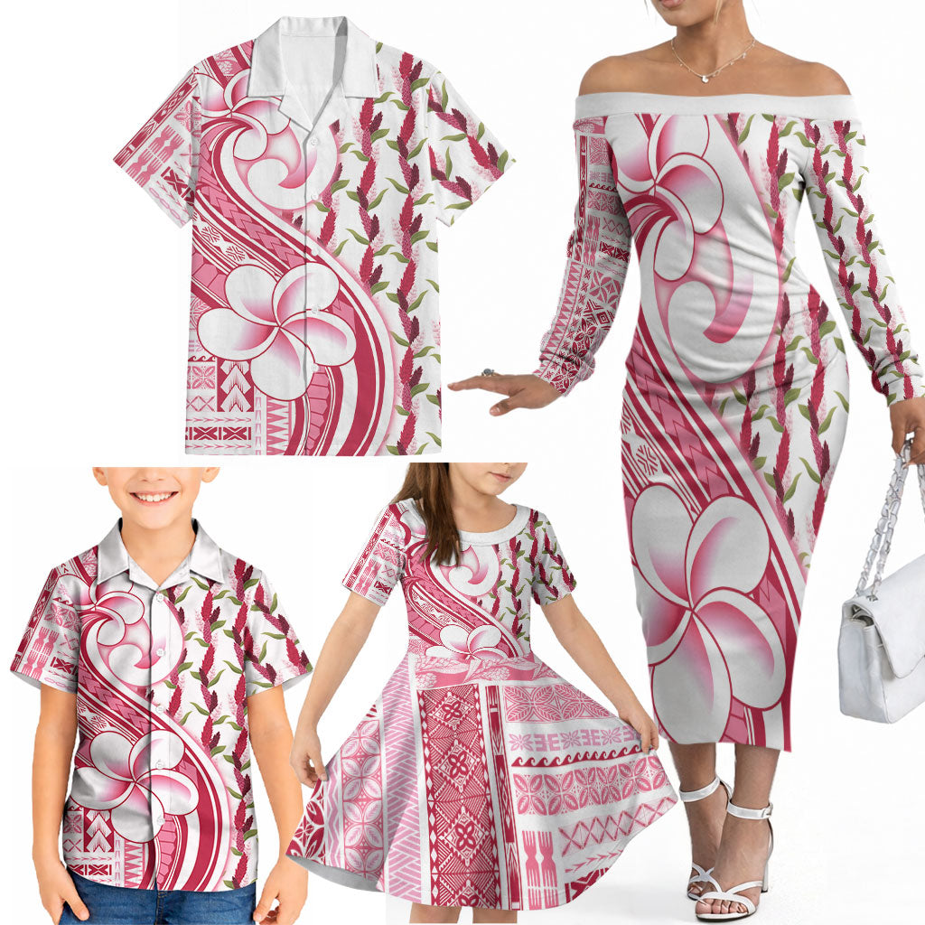 Samoa Teuila Family Matching Off The Shoulder Long Sleeve Dress and Hawaiian Shirt White Samoan Siapo Motifs LT05 - Polynesian Pride