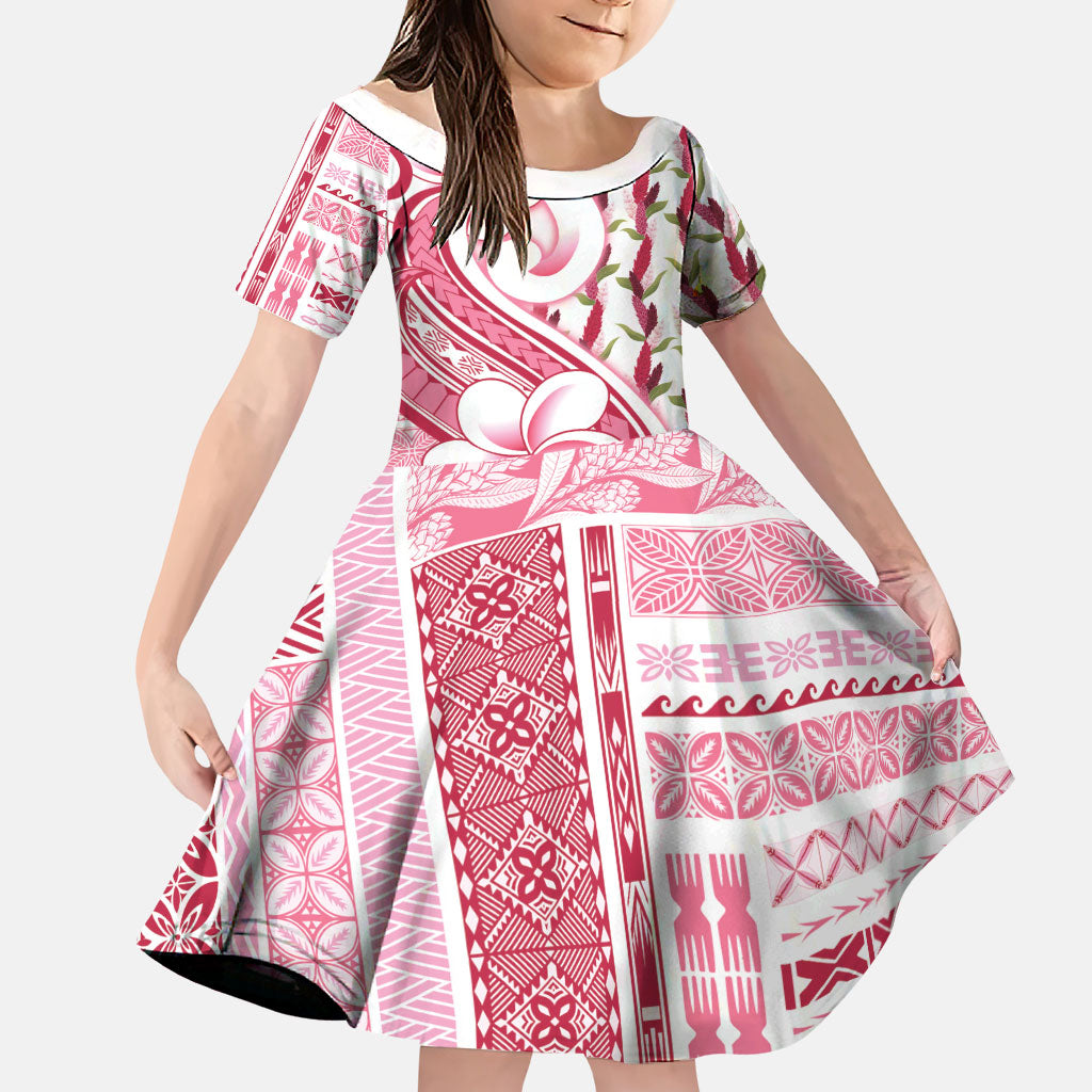 Samoa Teuila Family Matching Off Shoulder Maxi Dress and Hawaiian Shirt White Samoan Siapo Motifs