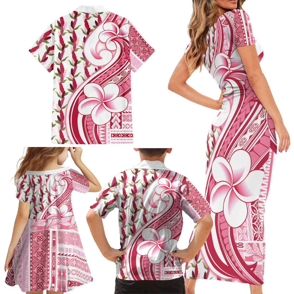 Samoa Teuila Family Matching Short Sleeve Bodycon Dress and Hawaiian Shirt White Samoan Siapo Motifs
