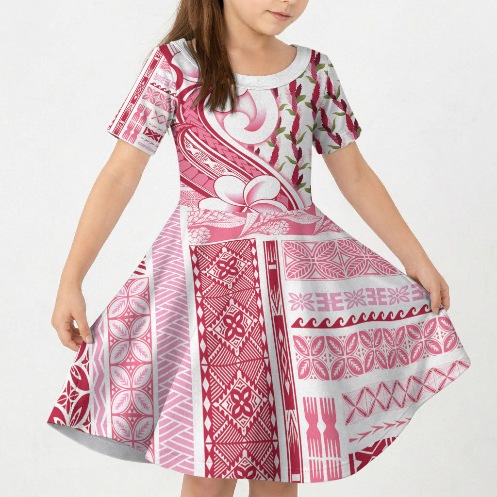 Samoa Teuila Kid Short Sleeve Dress White Samoan Siapo Motifs LT05 KID White - Polynesian Pride