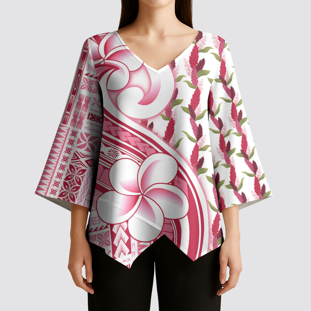 Samoa Teuila Kimono Sleeve Blouse White Samoan Siapo Motifs LT05 - Polynesian Pride