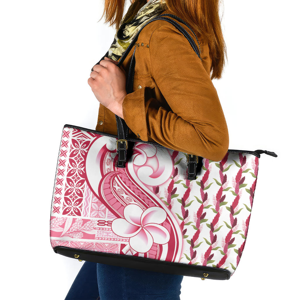Samoa Teuila Leather Tote Bag White Samoan Siapo Motifs LT05 White - Polynesian Pride