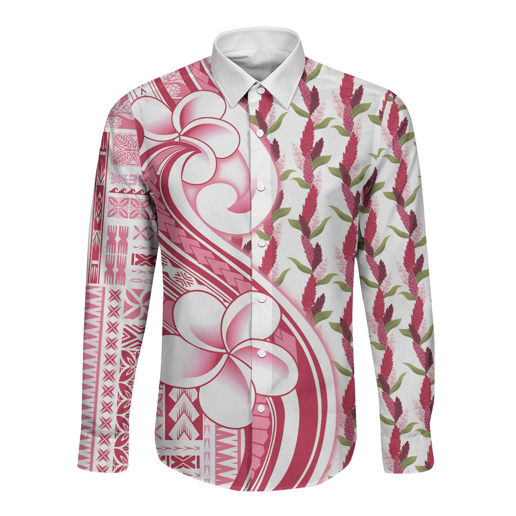 Samoa Teuila Long Sleeve Button Shirt White Samoan Siapo Motifs LT05 Unisex White - Polynesian Pride