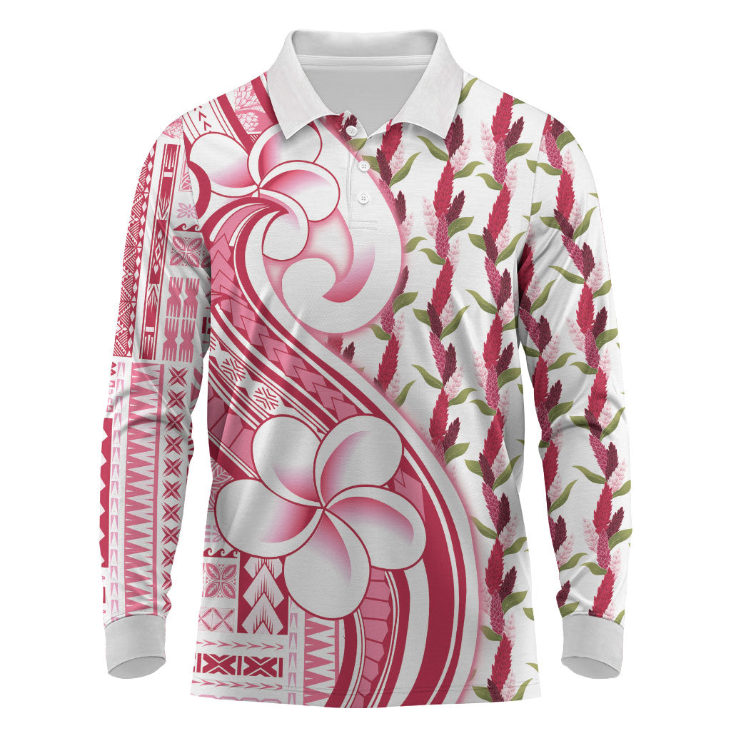 Samoa Teuila Long Sleeve Polo Shirt White Samoan Siapo Motifs LT05 White - Polynesian Pride