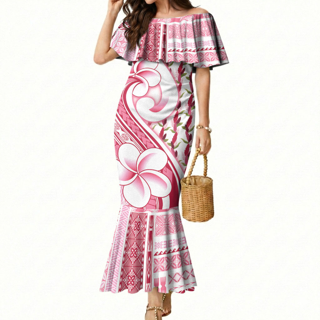Samoa Teuila Mermaid Dress White Samoan Siapo Motifs LT05 Women White - Polynesian Pride