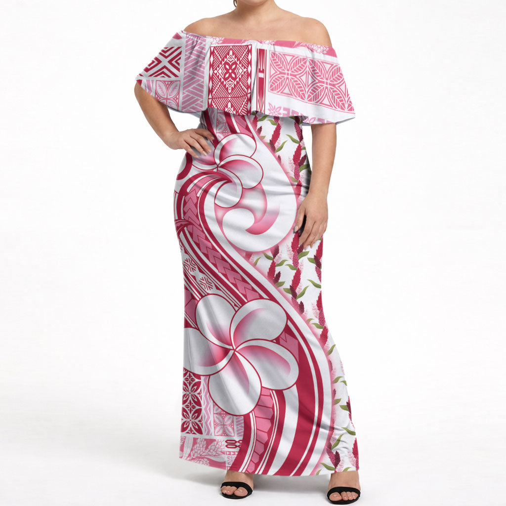 Samoa Teuila Off Shoulder Maxi Dress White Samoan Siapo Motifs LT05 Women White - Polynesian Pride