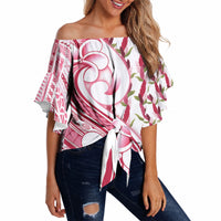 Samoa Teuila Off Shoulder Wrap Waist Top White Samoan Siapo Motifs LT05 - Polynesian Pride