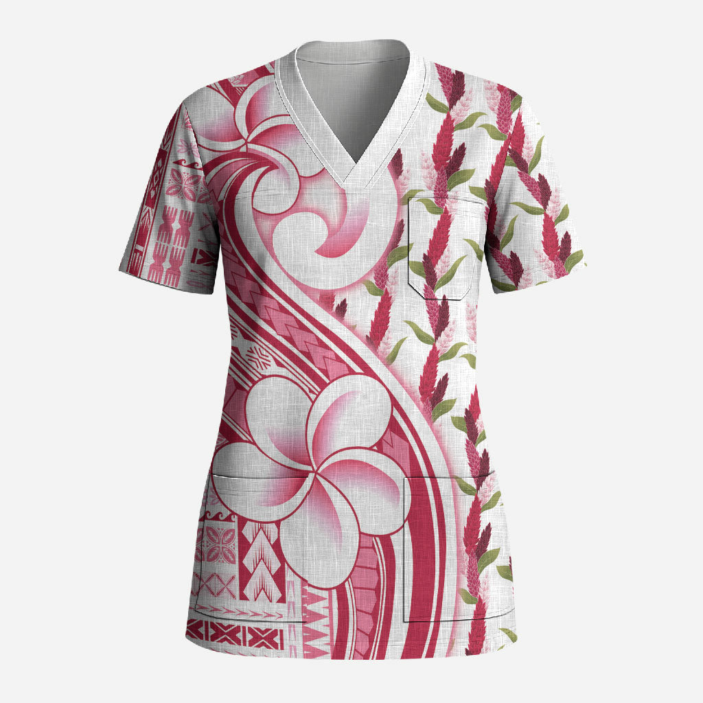 Samoa Teuila Scrub Top White Samoan Siapo Motifs