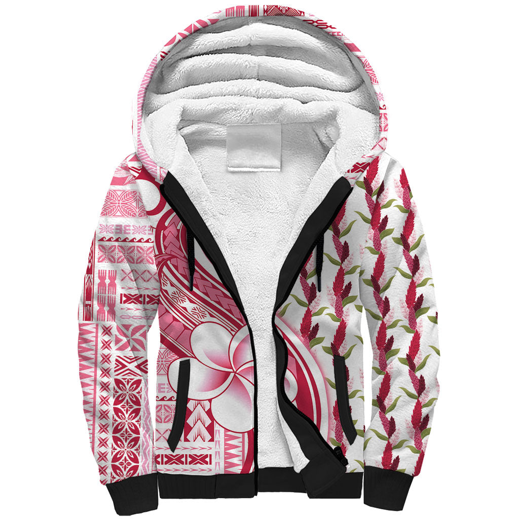 Samoa Teuila Sherpa Hoodie White Samoan Siapo Motifs LT05 Unisex White - Polynesian Pride