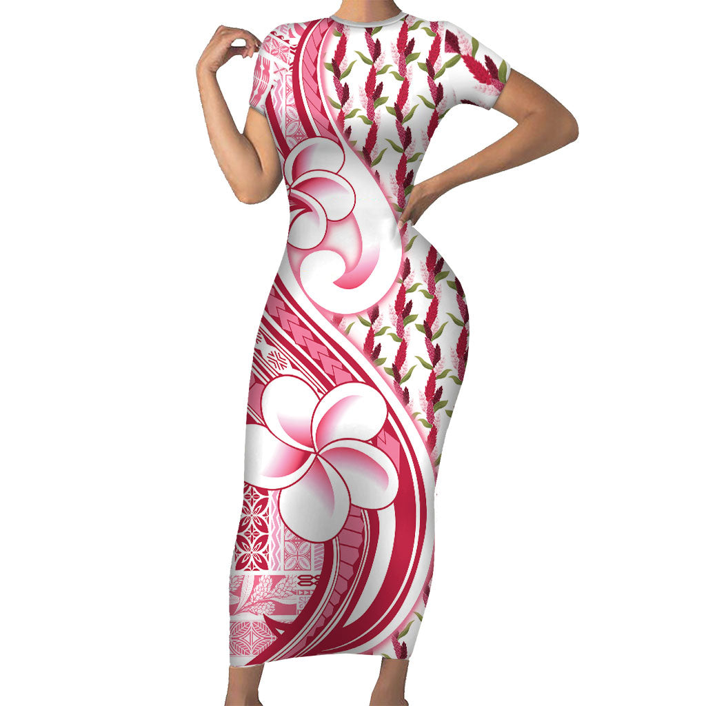 Samoa Teuila Short Sleeve Bodycon Dress White Samoan Siapo Motifs