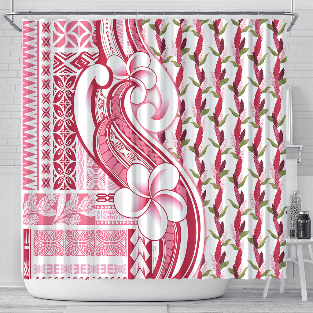 Samoa Teuila Shower Curtain White Samoan Siapo Motifs