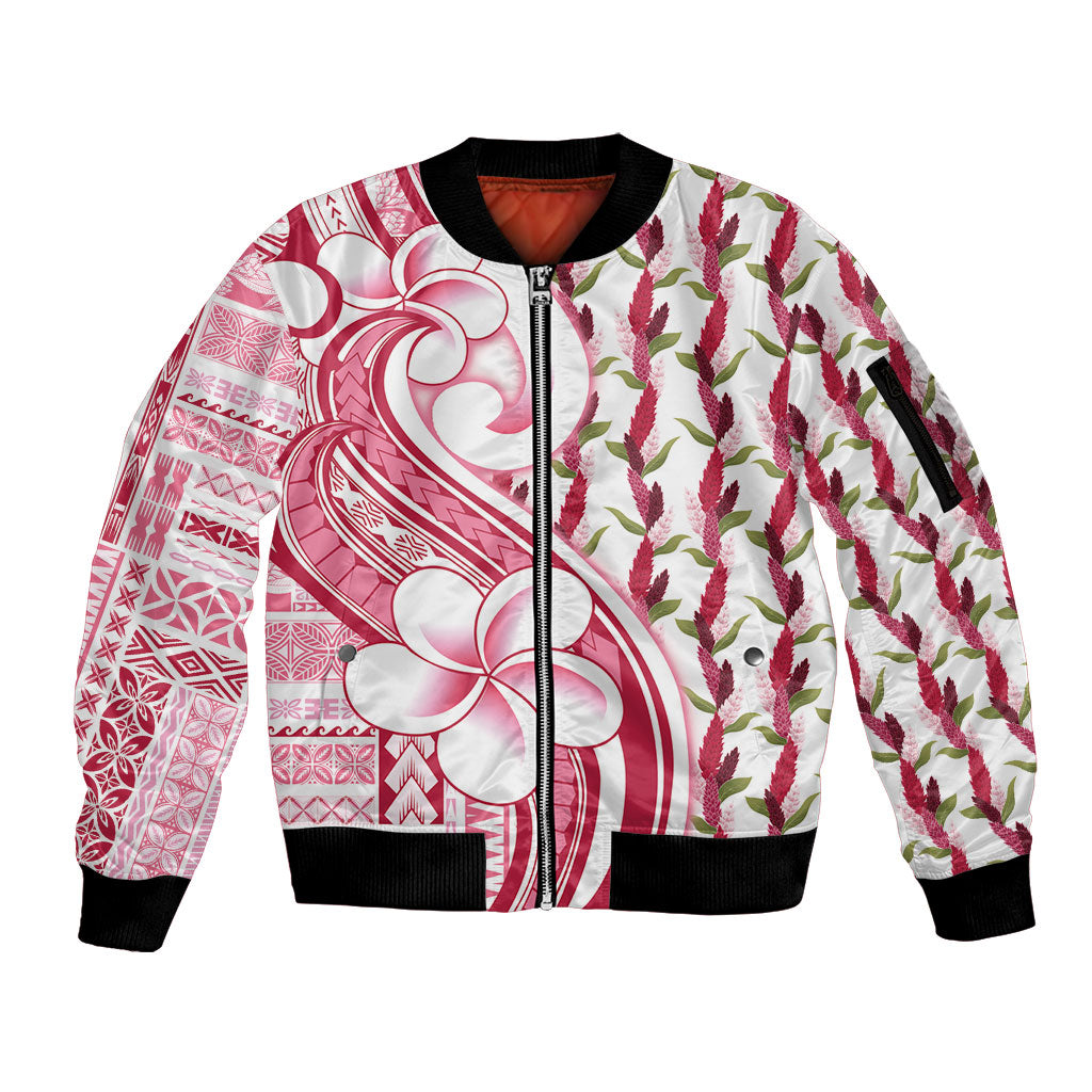 Samoa Teuila Sleeve Zip Bomber Jacket White Samoan Siapo Motifs