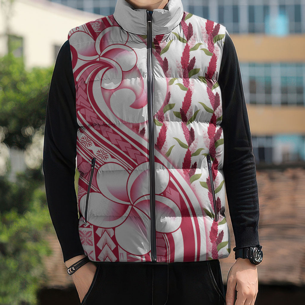 Samoa Teuila Sleeveless Puffer Jacket White Samoan Siapo Motifs