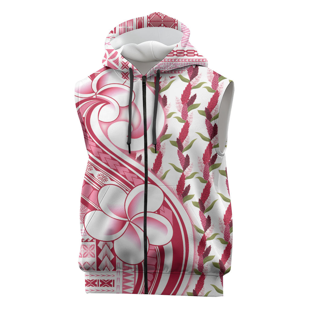 Samoa Teuila Sleeveless Zip Hoodie White Samoan Siapo Motifs LT05 White - Polynesian Pride