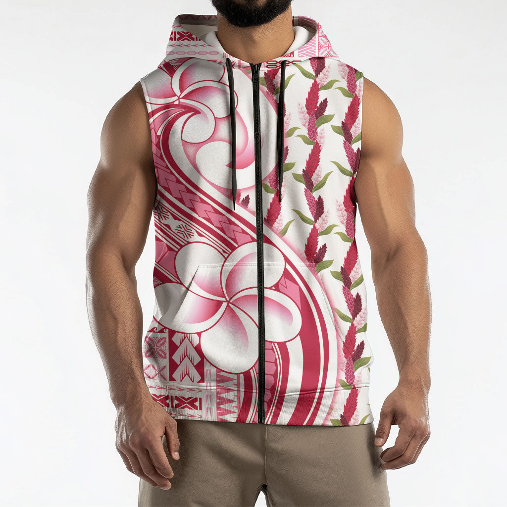 Samoa Teuila Sleeveless Zip Hoodie White Samoan Siapo Motifs