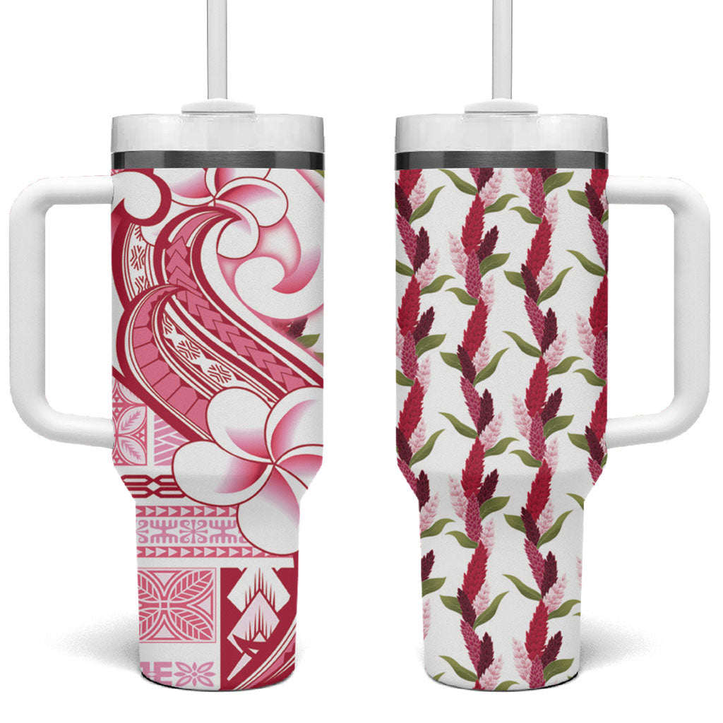 Samoa Teuila Tumbler With Handle White Samoan Siapo Motifs LT05 One Size: 40 oz White - Polynesian Pride