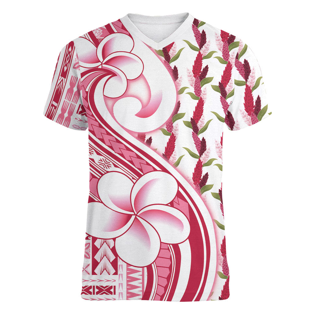 Samoa Teuila Women V-Neck T-Shirt White Samoan Siapo Motifs LT05 Female White - Polynesian Pride