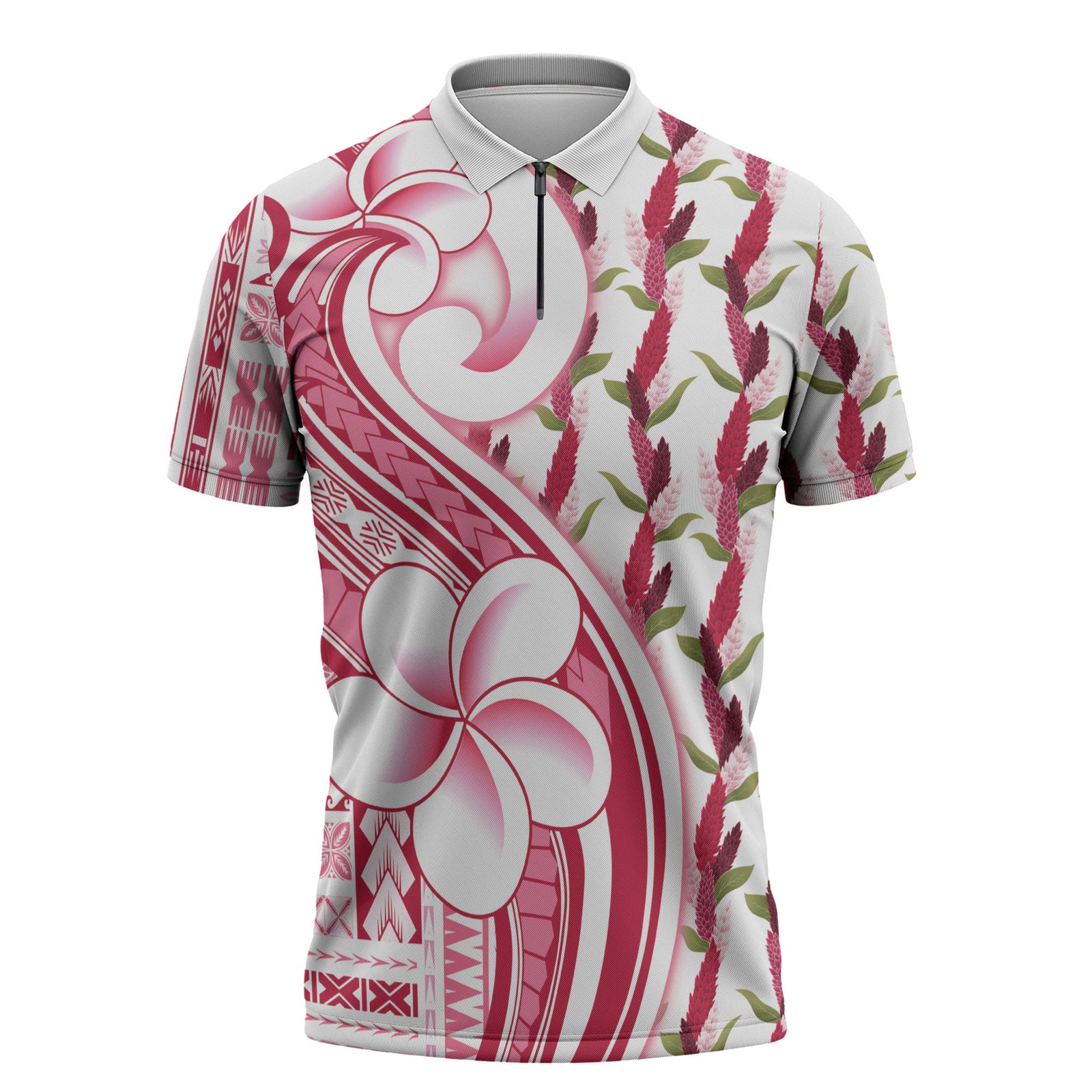 Samoa Teuila Zipper Polo Shirt White Samoan Siapo Motifs LT05 White - Polynesian Pride