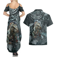 Hawaii Mo'o Lizard God Couples Matching Summer Maxi Dress and Hawaiian Shirt Polynesian Style LT05 - Polynesian Pride